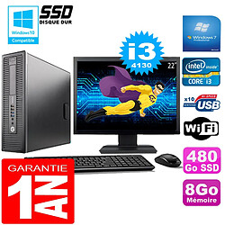 PC HP EliteDesk 800 G1 SFF Core I3-4130 8Go Disque 480 Go SSD Wifi W7 Ecran 22" - Occasion