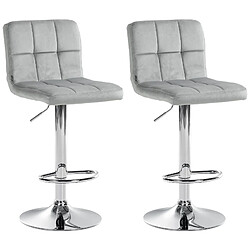 Decoshop26 Lot de 2 tabourets de bar en velours gris avec coutures décoratives pied en trompette métal chromé 10_0004391 