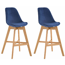 Decoshop26 Lot de 2 tabouret de bar chaise haute design moderne en velours bleu TDB10354