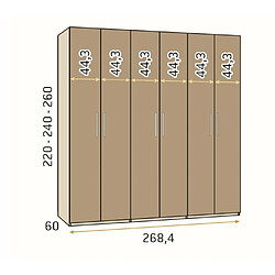 Inside 75 Armoire 268,4 x 220 cm couleur Legend Pizzara 4 portes lisses 2 portes claires poignée barra pas cher