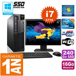 PC Lenovo M92p SFF Core I7-3770 Ram 16Go Disque 240 Go SSD Wifi W7 Ecran 22" · Occasion 