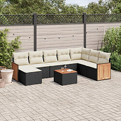 Maison Chic Ensemble Tables et chaises d'extérieur 9 pcs avec coussins,Salon de jardin noir résine tressée -GKD323428