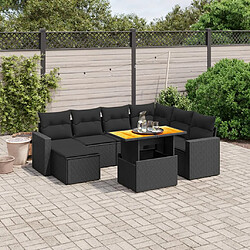 vidaXL Salon de jardin 8 pcs avec coussins noir résine tressée