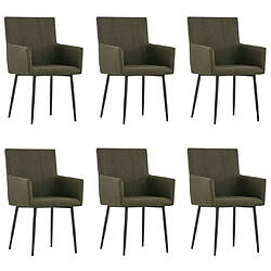 Decoshop26 Lot de 6 chaises de salle à manger cuisine avec accoudoirs design moderne tissu marron CDS022134