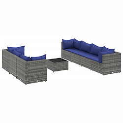 vidaXL Salon de jardin 8 pcs avec coussins Gris Résine tressée