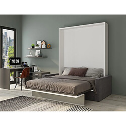 Avis Inside 75 Armoire lit escamotable DJUKE SOFA blanc bandeau gris mat canapé gris 160*200 cm