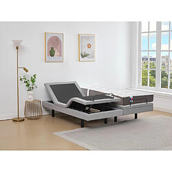 Vente-Unique Lit électrique de relaxation déco + matelas 100% latex 3 zones - 2 x 90 x 200 cm - Tissu - Gris - PANISOLA de DREAMEA 