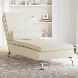 vidaXL Chaise longue de massage avec traversin crème velours 