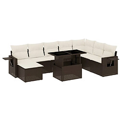 vidaXL Salon de jardin avec coussins 9 pcs marron résine tressée