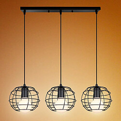 STOEX Retro Lampe Suspension Vintage, E27 Lustre Plafonniers Industrielle 3 Luminaire Cage forme Balle Rond - Noir 