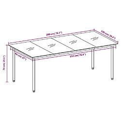 vidaXL Table à dîner de jardin Noir 200x100x74 cm Acier et verre pas cher