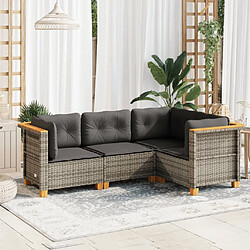 vidaXL Salon de jardin 4 pcs avec coussins gris résine tressée 