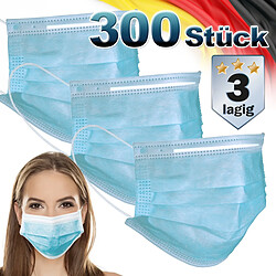 Ecd Germany 300x Masque facial jetable pour adultes à 3 couches protection du nez et bouche 300 Pièces Masque Facial Jetable avec 3 couches -Masque de Protection Bleu pour Adultes - avec Boucles d'Oreilles et Pince-nez - Masque de Protection Buccale et Nasale Jetable