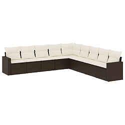 vidaXL Salon de jardin avec coussins 9 pcs marron résine tressée