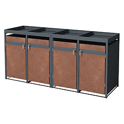 ML DESIGN MODERN LIVING Abri pour 4 poubelles au toit végétal acier anthracite rouillé 240L 264x80x124cm