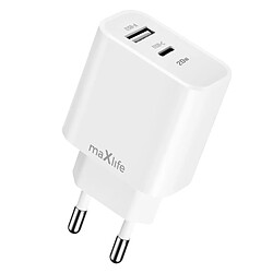 Maxlife Chargeur Secteur Double Port USB et USB C Power Delivery 20W Blanc 