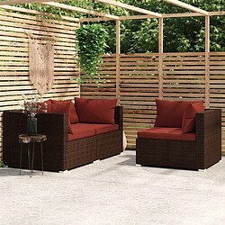 vidaXL Salon de jardin 3 pcs avec coussins Marron Résine tressée 