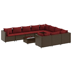 vidaXL Salon de jardin et coussins 11 pcs marron résine tressée