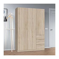 Armoire avec 3 portes en chêne canadien - 200 x 135 x 52 cm -PEGANE- 