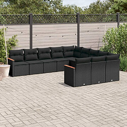 vidaXL Salon de jardin 11 pcs avec coussins noir résine tressée 