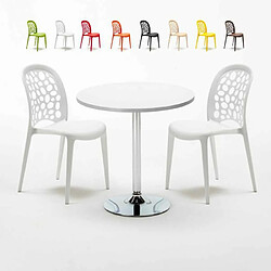 Ahd Amazing Home Design Table Ronde Blanche 70x70cm Avec 2 Chaises Colorées Set Intérieur Bar Café WEDDING LONG Island, Couleur: Blanc