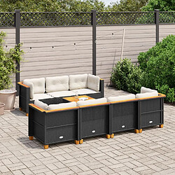 vidaXL Salon de jardin 8 pcs avec coussins noir résine tressée 