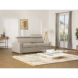 DUNLOPILLO Canapé 3 places convertible express en tissu beige - couchage lattes larges 140 cm - Matelas 22 cm avec mémoire de forme VIZIR