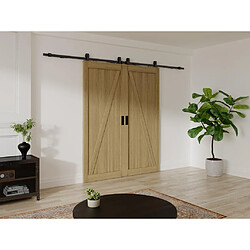 Vente-Unique Porte coulissante double avec système en applique en bois et MDF - Naturel clair - 2 x H205 x L73 cm - BALERMA