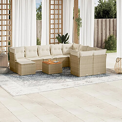 vidaXL Salon de jardin 11 pcs avec coussins beige résine tressée 