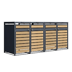 AXI Lucas Cache Poubelle Métallique Anthracite/Aspect Bois - Abri poubelle pour 4 conteneurs - Max. 240L - Abri Poubelle Extérieur avec Excellente Ventilation 