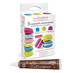 Scrapcooking 3 colorants alimentaires bleu, vert, pourpre + 1 Stylo chocolat 