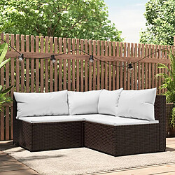 vidaXL Salon de jardin 3 pcs avec coussins marron résine tressée 