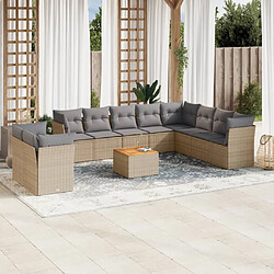 vidaXL Salon de jardin et coussins 11 pcs mélange beige résine tressée 