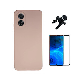 Kit de film en verre trempé de la couverture en 5D + boîtier en silicone liquide + porte-voiture renforcé Phonecare pour Oppo A38 4G - rose 