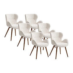 Vente-Unique Lot de 6 chaises avec accoudoirs en tissu texturé et bois hêtre - Crème - MENIOLI