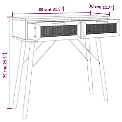 vidaXL Table console Noir 80x30x75 cm Bois massif pin /rotin naturel pas cher