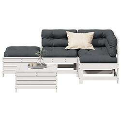 Maison Chic Ensemble de 5 Tables et chaises d'extérieur avec coussins,Salon de jardin blanc bois massif de pin -GKD709260