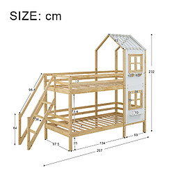 KOMHTOM Lits Superposés Cabane - 90 X 200 cm - Avec Main Courante - Protection Antichute Et Grille - Blanc Et Naturel pas cher