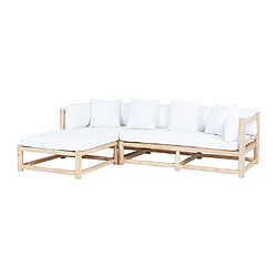 Acheter Vente-Unique Salon de jardin en teck : 1 canapé d'angle et 1 table basse - Naturel clair et blanc - TULUM de MYLIA