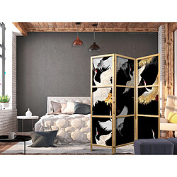 Decoshop26 Paravent japonais 3 panneaux séparateur de pièce impression sur toile intissée - Grues la nuit 135x161 cm 11_0012603