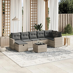 vidaXL Salon de jardin 8 pcs avec coussins gris clair résine tressée 