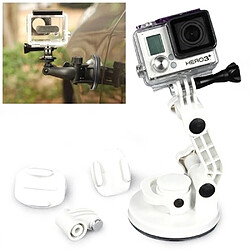 Wewoo Support Holder blanc pour GoPro Hero 4 / 3+ / 3/2/1 de ventouse de voiture + adaptateur de trépied + vis de poignée 