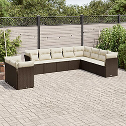 vidaXL Salon de jardin 10 pcs avec coussins marron résine tressée 