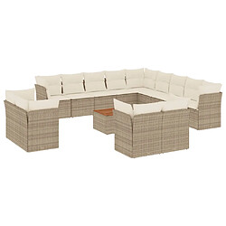 vidaXL Salon de jardin avec coussins 14 pcs beige résine tressée