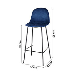 Mes Lot de 4 tabourets de bar 47x43x105 cm en velours bleu foncé