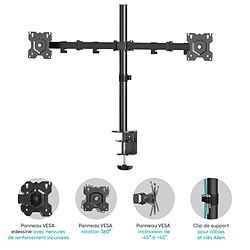 Acheter ONKRON Bras Ecran PC 2 Ecran 13 - 32 Pouces, Pied Ecran PC Double de 8 kg Chanun - Double Support Ecran PC VESA 75x75 & VESA 100x100/Bras Articulé Écran PC Inclinable Pivotant Rotatif D221E-B Noir