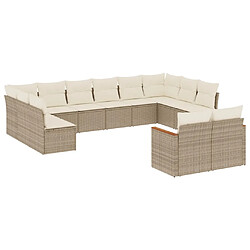 vidaXL Salon de jardin avec coussins 12 pcs beige résine tressée