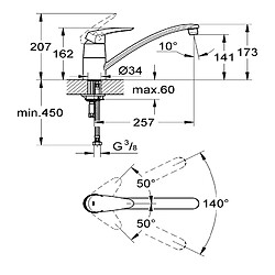 Grohe Eurodisc robinet de cuisine, 140 degrés Pivote, 33770001