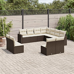 vidaXL Salon de jardin et coussins 11 pcs marron résine tressée 