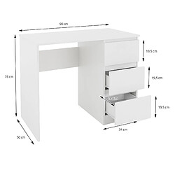 Acheter Bureau avec trois tiroirs 90x76x50 cm Blanc en bois ML-Design